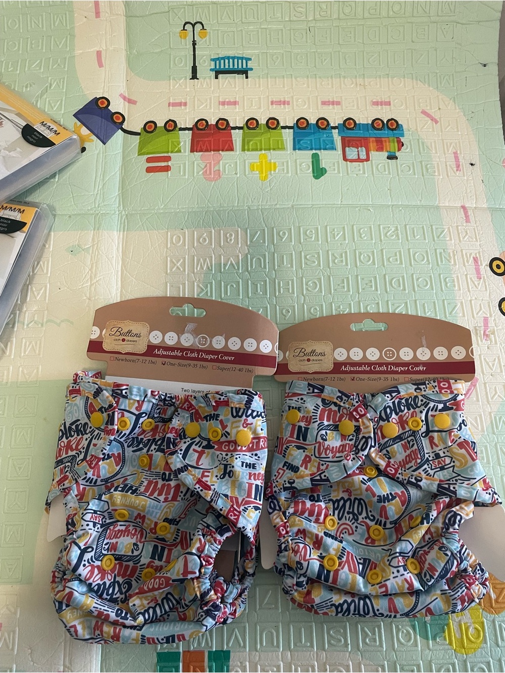 Buttons Multicolory Word Print Adjustable Cloth Diaper Covers (2 Pack)